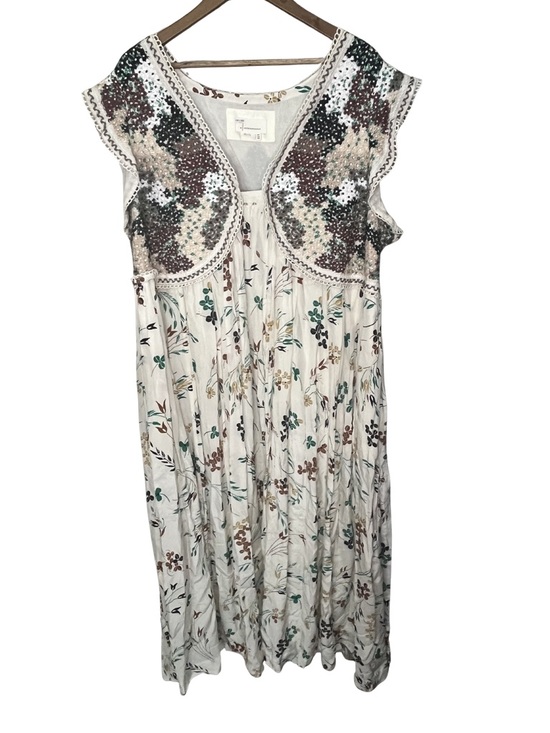 Anthropologie Dresses & Skirts - Anthropologie 24W Printed V-Neck Maxi Dress floral crochet bodice ivory, boho